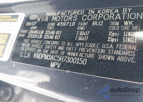 2017 Kia Sportage Lx z USA, uszkodzony, nr VIN KNDPM3AC5H7300150